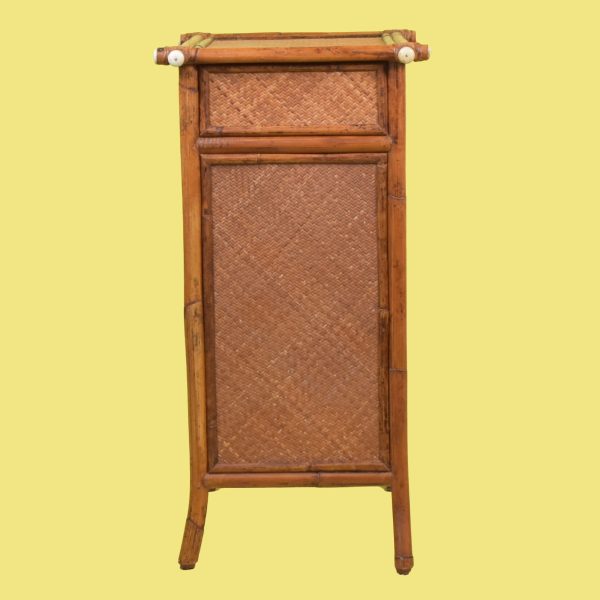 E Murio Grasscloth Burnt Bamboo Rattan Cabinet