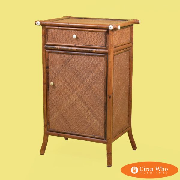 E Murio Grasscloth Burnt Bamboo Rattan Cabinet