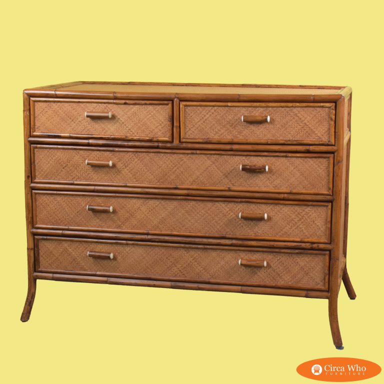 E Murio Grasscloth Burnt Bamboo Rattan Chest of Drawers