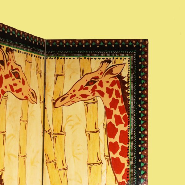 Hand Painted 4 Panel Giraffe Screen - Image 2