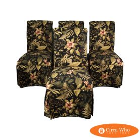 Set of 4 Upholstered Floral Dining Chairs