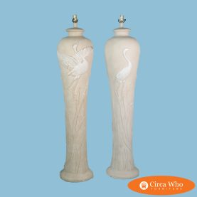 Pair of Plaster Bird Motif Floor Lamps