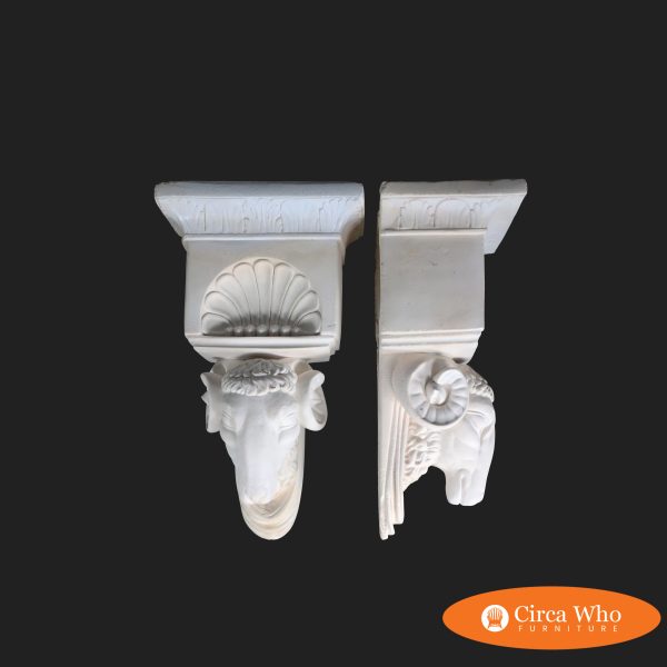 Pair of Concrete Rams Wall Sconces