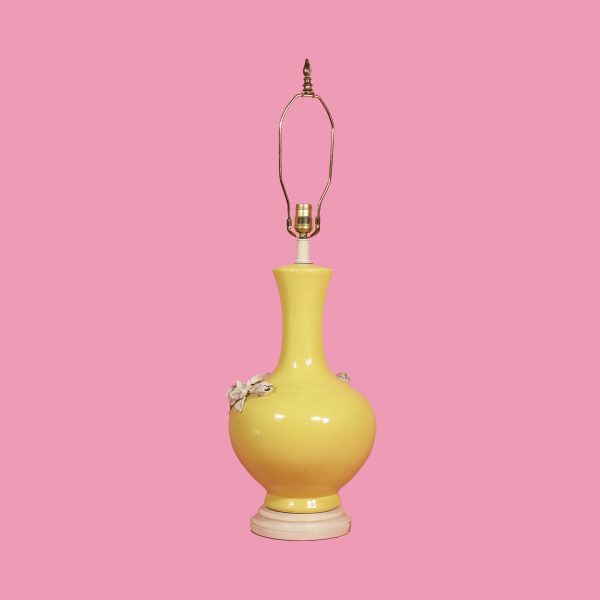 Pair of Yellow Lamps with Relief Flowers - Image 3