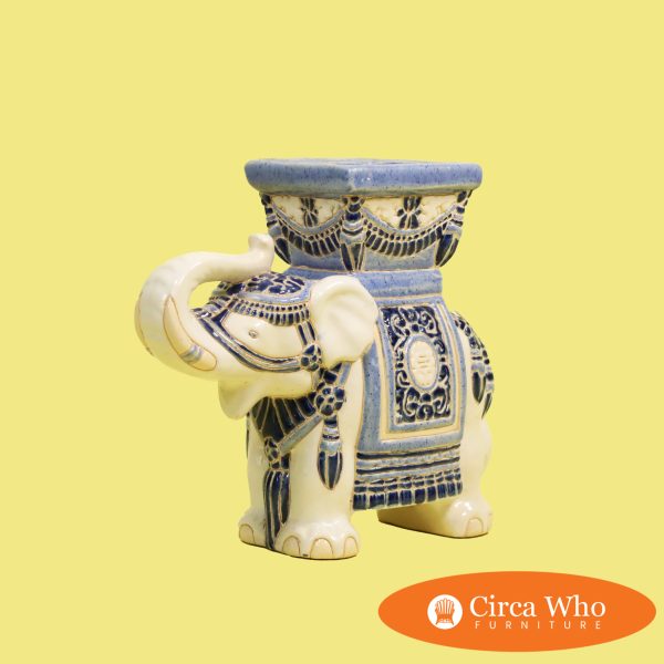 Mini White and Blue Ceramic Elephant Figure