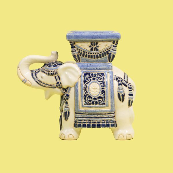 Mini White and Blue Ceramic Elephant Figure - Image 3