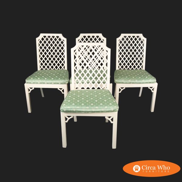 Set of 4 Vintage Chinoiserie Lattice Dinning Chairs