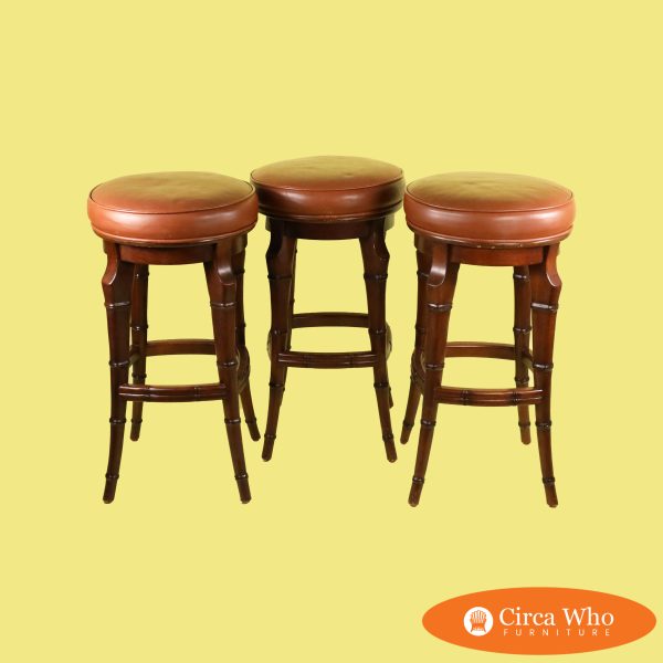 Set of 3 Round Leather Palecek Barstools