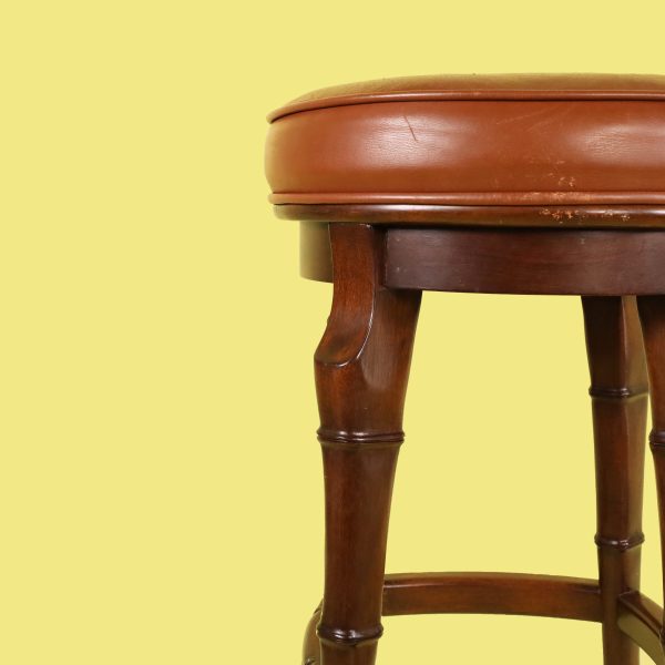 Set of 3 Round Leather Palecek Barstools - Image 3