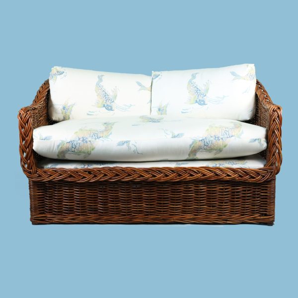 Newly Upholstered Woven Rattan Settee - Image 2