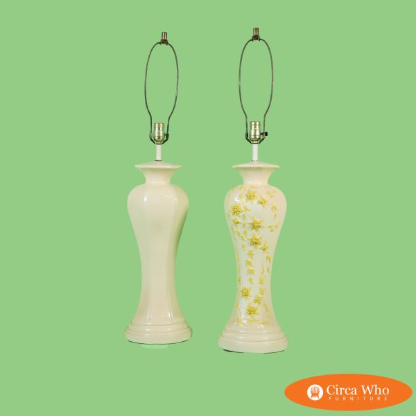 Pair of Boho Yellow Floral Table Lamps