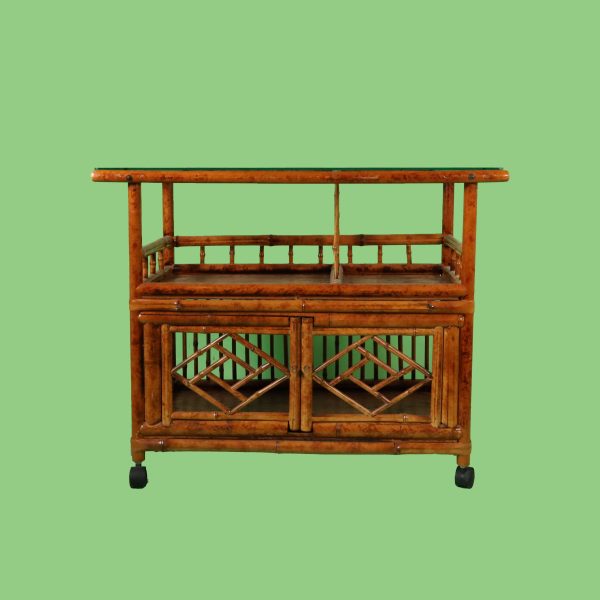 Vintage Tortoise Burnt Bamboo Bar Cart - Image 2