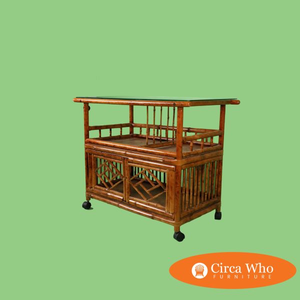 Vintage Tortoise Burnt Bamboo Bar Cart