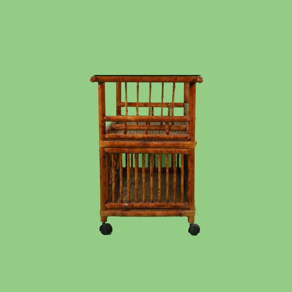 Vintage Tortoise Burnt Bamboo Bar Cart - Image 4