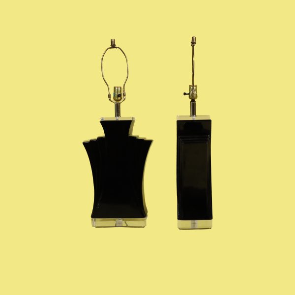 Pair of Black Porcelain Table Lamps - Image 2