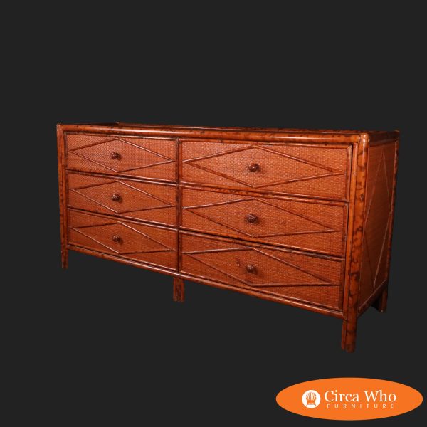 British Colonial Burnt Bamboo Double Dresser