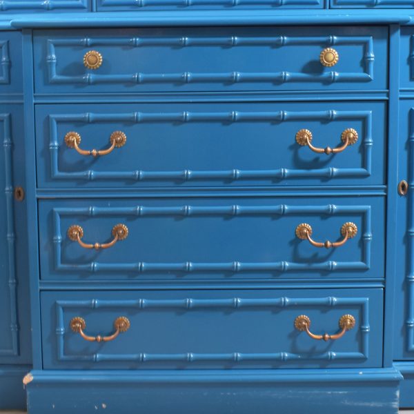 Faux Bamboo Blue Breakfront Cabinet