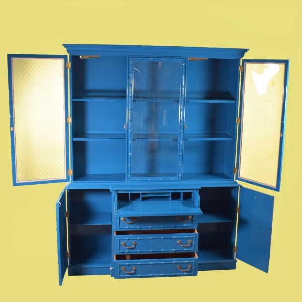 Faux Bamboo Blue Breakfront Cabinet