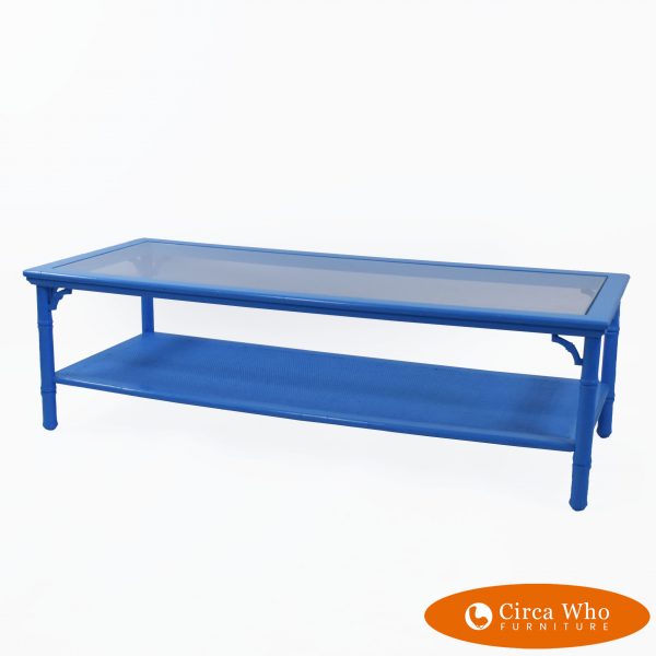 Faux Bamboo Blue Rectangular Coffee Table