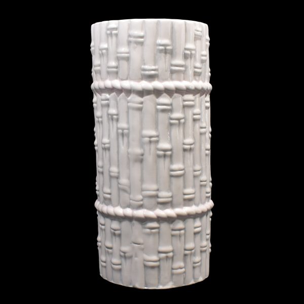 Faux Bamboo Ceramic White Umbrella Stand