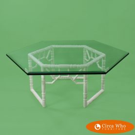 Faux Bamboo Hexagonal Coffe table white color with glass