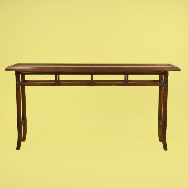 Faux Bamboo Console With Upholstered Stools