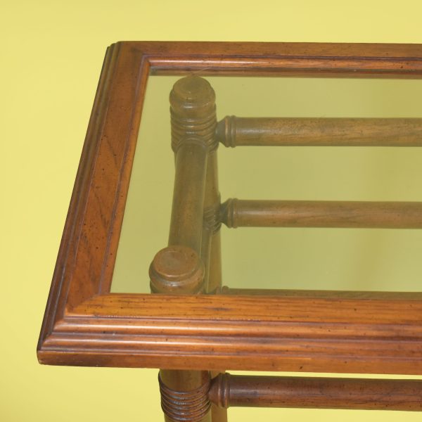 Faux Bamboo Console With Upholstered Stools