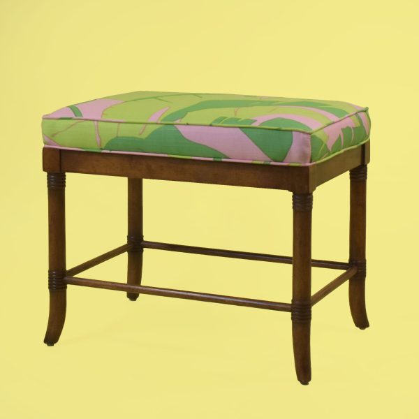 Faux Bamboo Console With Upholstered Stools