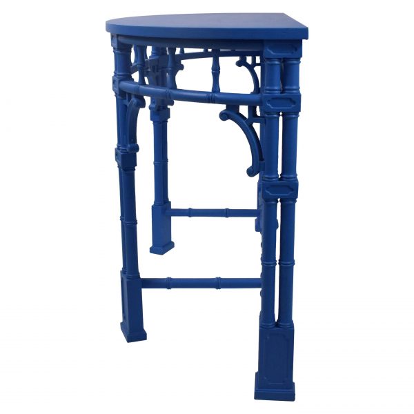 Faux Bamboo DemiLune Blue Entry Console