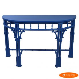 Faux Bamboo DemiLune Blue Entry Console