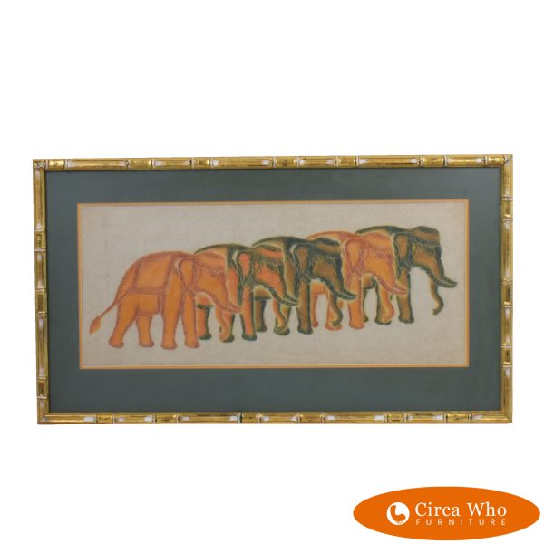 Faux Bamboo Elephant Vintage Art