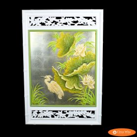 Faux Bamboo Floral and Crane Art