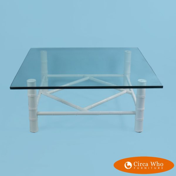 Faux Bamboo Fretwork Glass Top Coffee Table