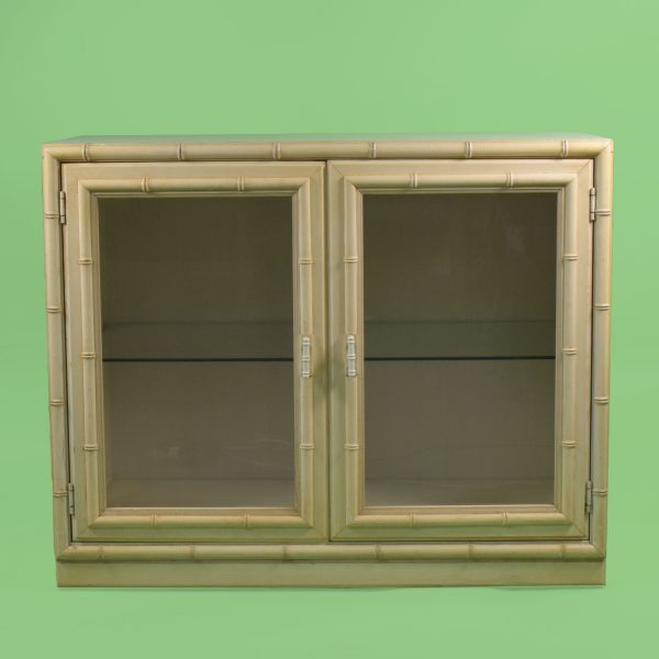 Faux Bamboo Glass Door Cabinet With Light
