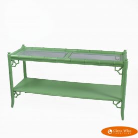 Faux Bamboo Glass Top Green Console