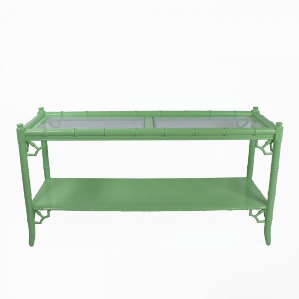 Faux Bamboo Glass Top Green Console