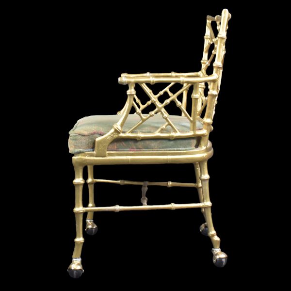 Faux Bamboo Gold Arm Chair in Casters