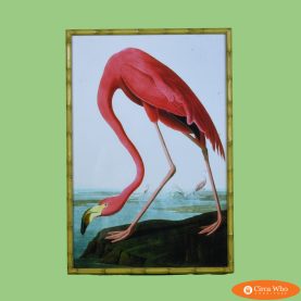 Faux Bamboo Gold Frame Flamingo Art