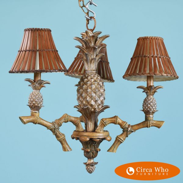 Faux Bamboo Gold Pineapple chandelier with bamboo shades