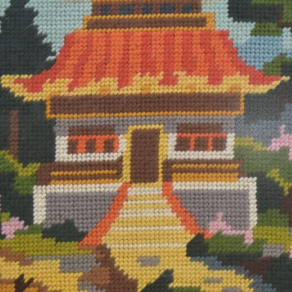 Faux Bamboo Needlepoint Japanese Scene