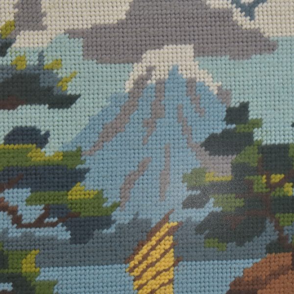 Faux Bamboo Needlepoint Japanese Scene