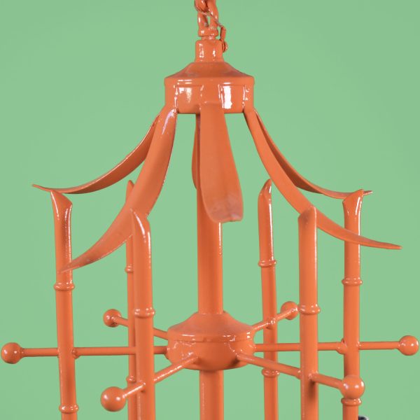Faux Bamboo Orange Pagoda With Leaves Chandelier