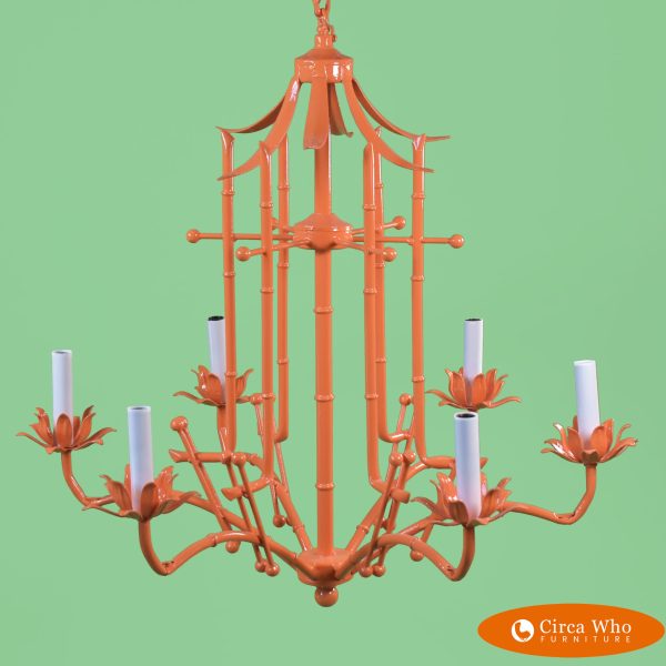 Faux Bamboo Orange Pagoda With Leaves Chandelier