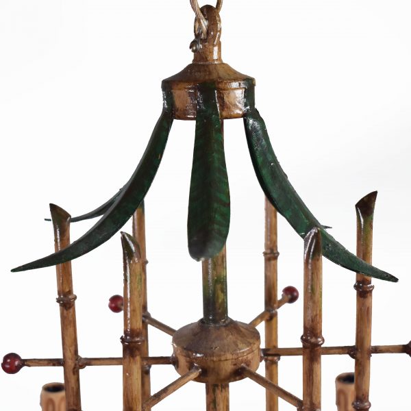 Faux Bamboo Pagoda With Leaves Chandelier