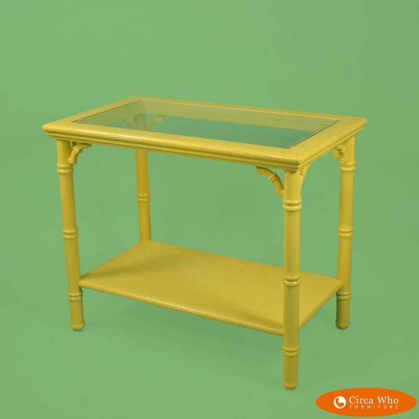 Faux Bamboo Rectangular Yellow Side Table