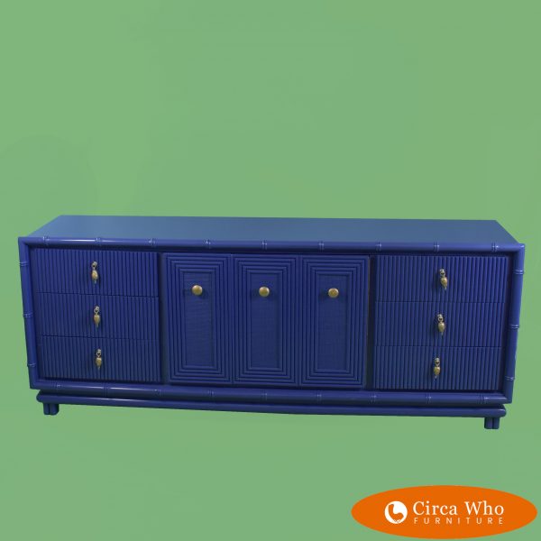 Faux Bamboo Split Rattan Blue Dresser