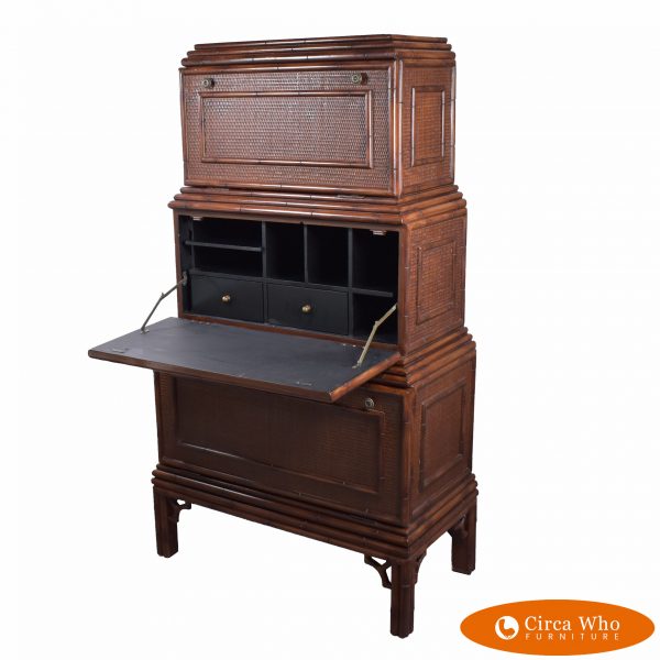 Faux Bamboo Three-Tiered Desk/Cabinet