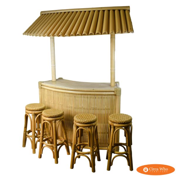 Faux Bamboo Tiki Bar with Stools