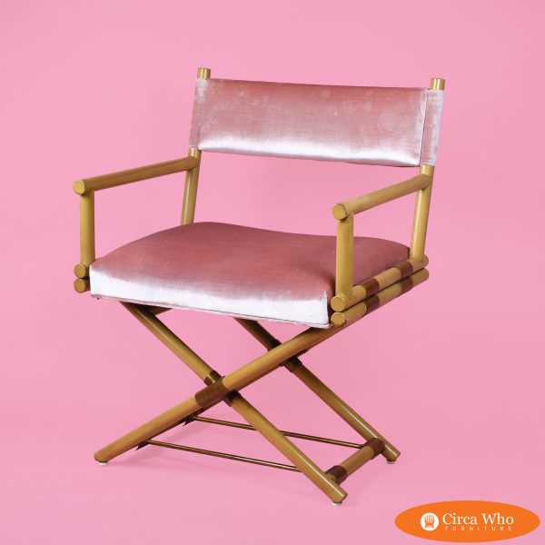 Vintage faux bamboo director's chair with blush pink velvet upholstery - Circa Who"