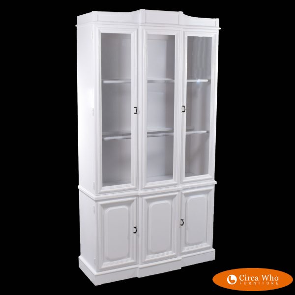 Faux Bamboo White Glass Doors Cabinet